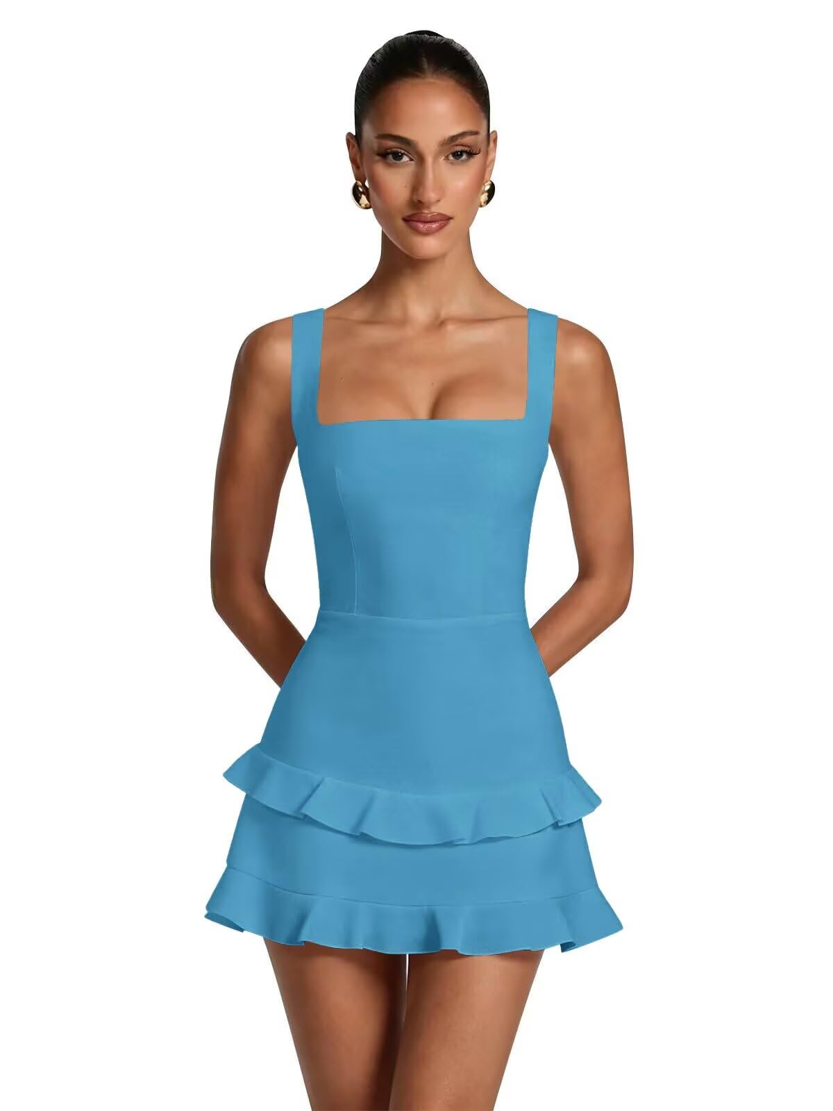 Spaghetti Straps Satin Homecoming Dresses for Teens 2026 Square Neck Tiered Ruffles Short Prom Dress