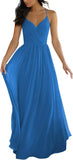V Neck Bridesmaid Dresses for Women 2025 Long Chiffon Pleated A-line Spaghetti Strap Wedding Evening Prom Gown