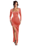 Long Sleeve Mermaid Bridesmaid Dresses for Wedding 2027 Long Velvet Tight Prom Formal Evening Party Gown with Slit