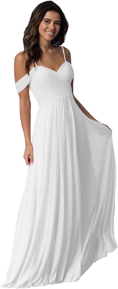 Schulterfreies Chiffon-Brautjungfernkleid mit Taschen für die Hochzeit 