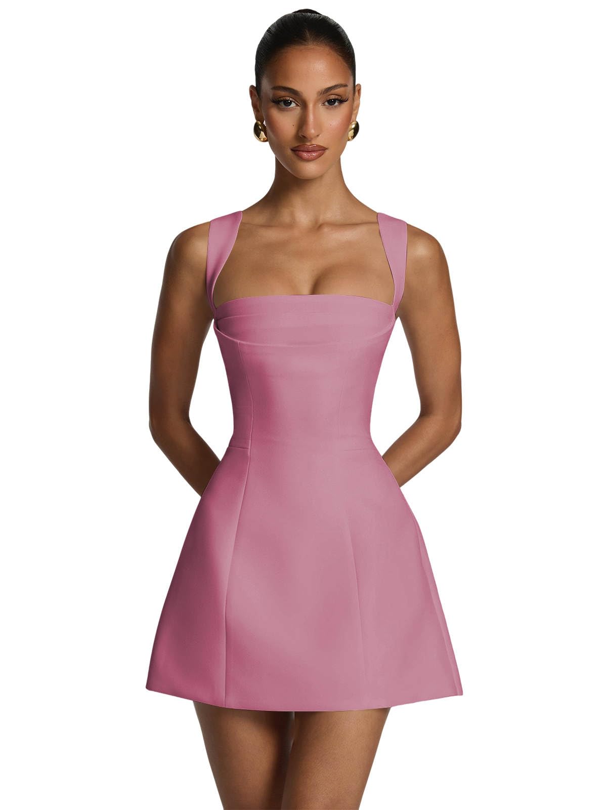 Satin Homecoming Dresses for Teens Square Neck Short Prom Dress Pleated A Line Corset Mini Cocktail Party Gown
