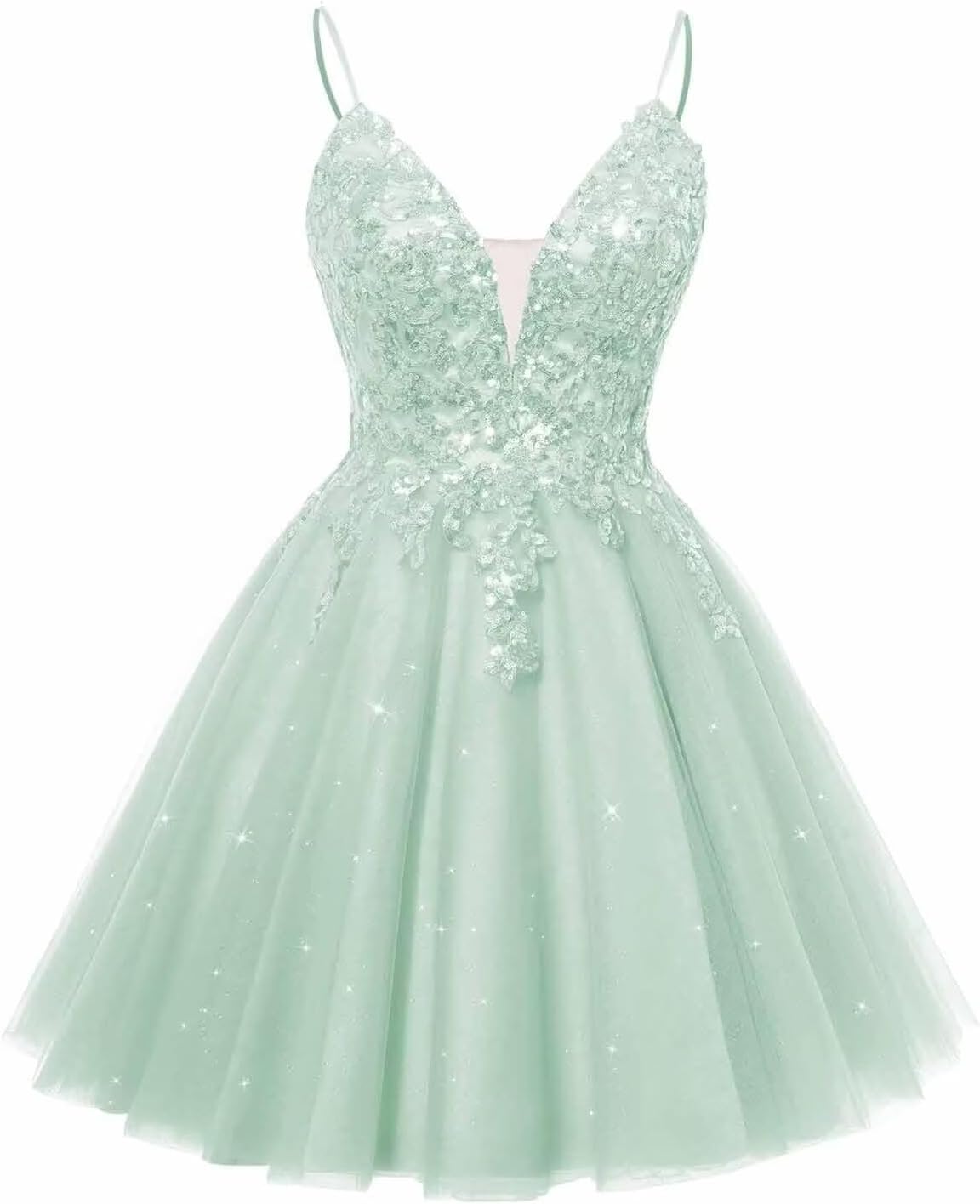 Spaghetti Straps Sequin Lace Appliques Short Homecoming Dresses for Teens Glitter Tulle Prom Party Dresses
