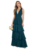 V Neck Chiffon Bridesmaid Dresses for Women 2027 Long Tiered A-Line Ruffles Formal Evening Party Dress