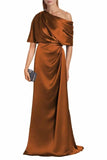 Satin Mother of The Bride Dresses for Wedding One Shoulder Formal Dress with Sleeves Mermaid Evening Party Gowns