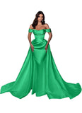 Mermaid Satin Prom Dresses for Women 2027 Long Off Shoulder Ruched Corset Formal Evening Dress Detachable Train