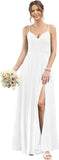 Vestidos de dama de honor largos con tirantes finos y bolsillos, plisados, formales, de noche, con abertura 