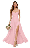 Chiffon Bridesmaid Dresses for Women Long Spaghetti Straps A-line Pleated Formal Evening Party Gowns with Pockets
