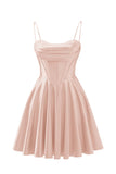 Spaghetti Straps Satin Homecoming Dresses for Teens Ruched Corset Short Prom Dresses 2026
