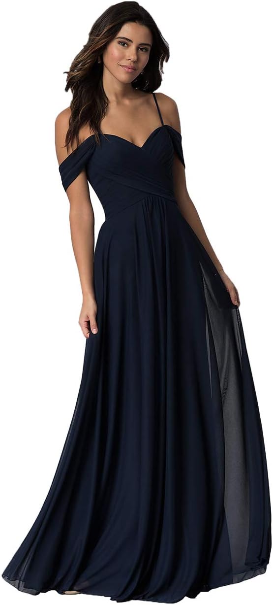 Schulterfreies Chiffon-Brautjungfernkleid mit Taschen für die Hochzeit 