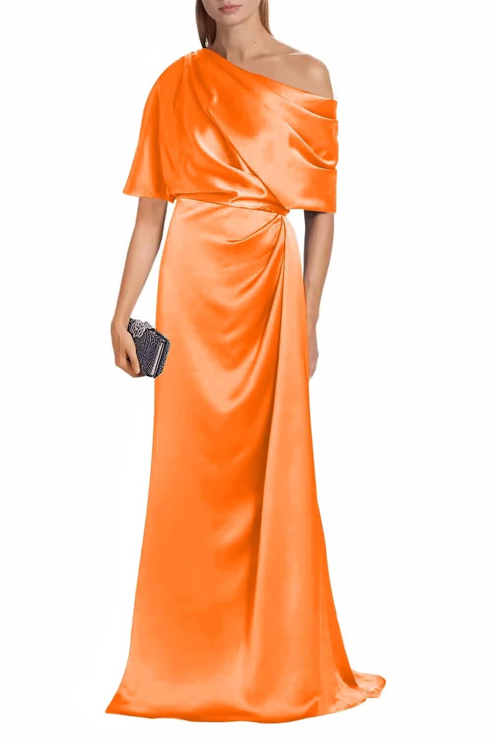 Satin Mother of The Bride Dresses for Wedding One Shoulder Formal Dress with Sleeves Mermaid Evening Party Gowns