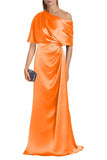Satin Mother of The Bride Dresses for Wedding One Shoulder Formal Dress with Sleeves Mermaid Evening Party Gowns