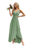 Women’s Long Bridesmaid Dresses Sleeveless V-Neck Formal Wedding Guest Chiffon Prom Gowns for Teens