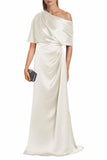 Satin Mother of The Bride Dresses for Wedding One Shoulder Formal Dress with Sleeves Mermaid Evening Party Gowns