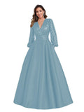 Satin Mother of Bride Dresses Long for Women Sequin Long Sleeve Evening Gown with Pockets