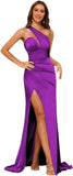 Women's One Shoulder Prom Dress 2025 Satin Long Ruched Mermaid Formal Dresses with Slit