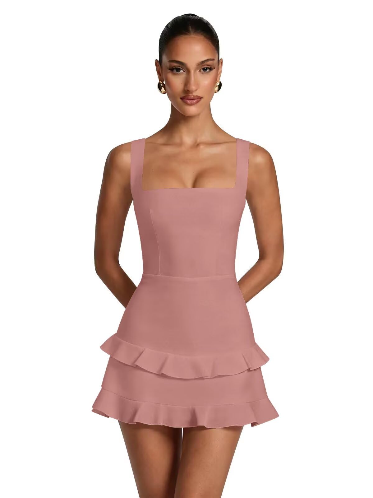 Spaghetti Straps Satin Homecoming Dresses for Teens 2026 Square Neck Tiered Ruffles Short Prom Dress