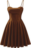 Spaghetti Straps Satin Homecoming Dresses for Teens Ruched Corset Short Prom Dresses 2026