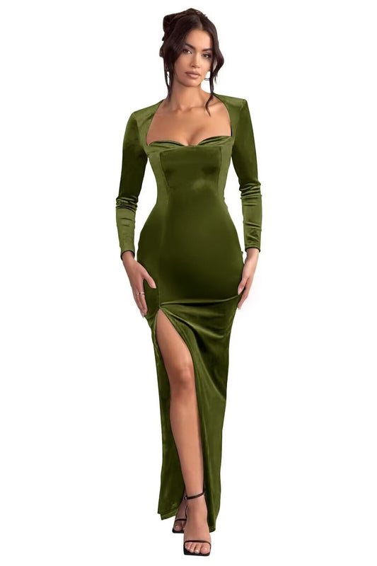 Long Sleeve Mermaid Bridesmaid Dresses for Wedding 2027 Long Velvet Tight Prom Formal Evening Party Gown with Slit