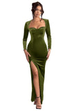 Long Sleeve Mermaid Bridesmaid Dresses for Wedding 2027 Long Velvet Tight Prom Formal Evening Party Gown with Slit