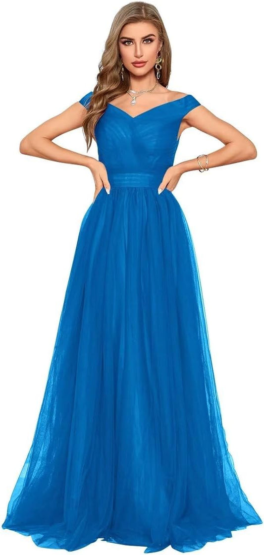 Schulterfreies Ballkleid, langes Ballkleid für Damen, A-Linie, Herzausschnitt, mehrlagiges Tüllkleid für Hochzeit, Abendparty 