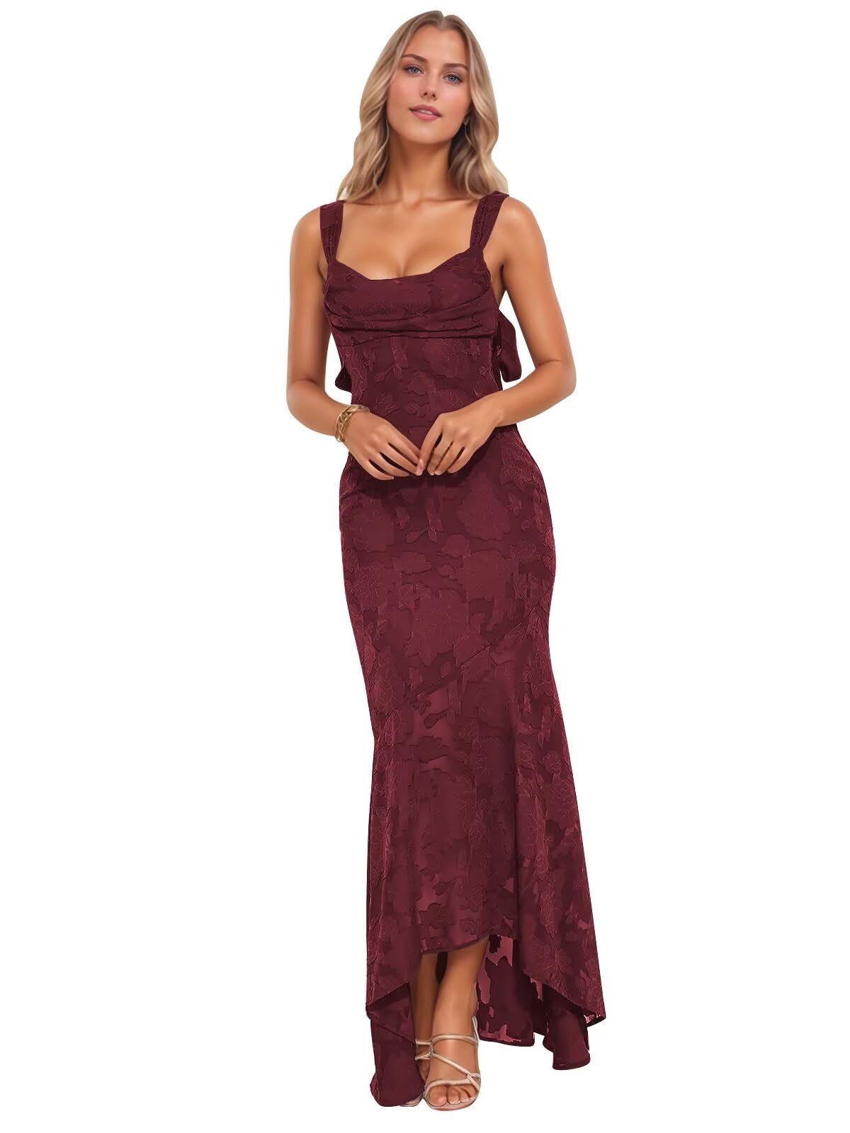Jacquard Laces Prom Dress for Women Bridesmaid Dresses Bow Strapless Long Formal Wedding Party Gown