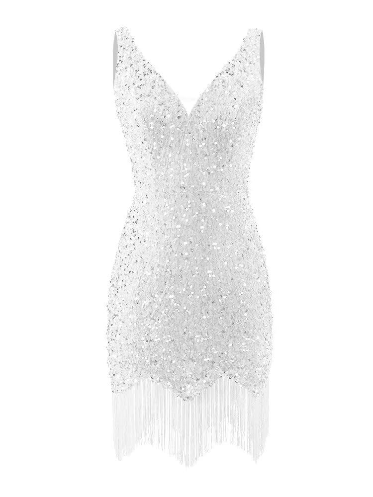 Kingbridal Gowns V Neck Sequin Homecoming Dresses for Teens 2027 Sparkly Tight Short Prom Cocktail Party Gowns with Tassels