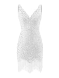 Kingbridal Gowns V Neck Sequin Homecoming Dresses for Teens 2027 Sparkly Tight Short Prom Cocktail Party Gowns with Tassels