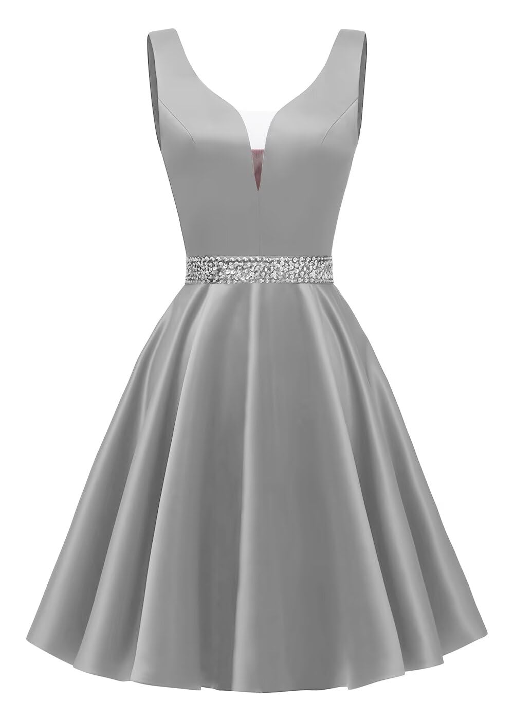 Satin Glitter Homecoming Dresses for Teens Short Prom Dress V-Neck Beaded Evening Formal Cocktail Party Gowns