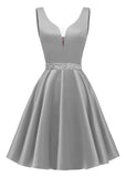Satin Glitter Homecoming Dresses for Teens Short Prom Dress V-Neck Beaded Evening Formal Cocktail Party Gowns