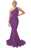 Womens One Shoulder Mermaid Bridesmaid Dresses for Wedding Long Tight Ruched Prom Dresses Evening Formal Gowns