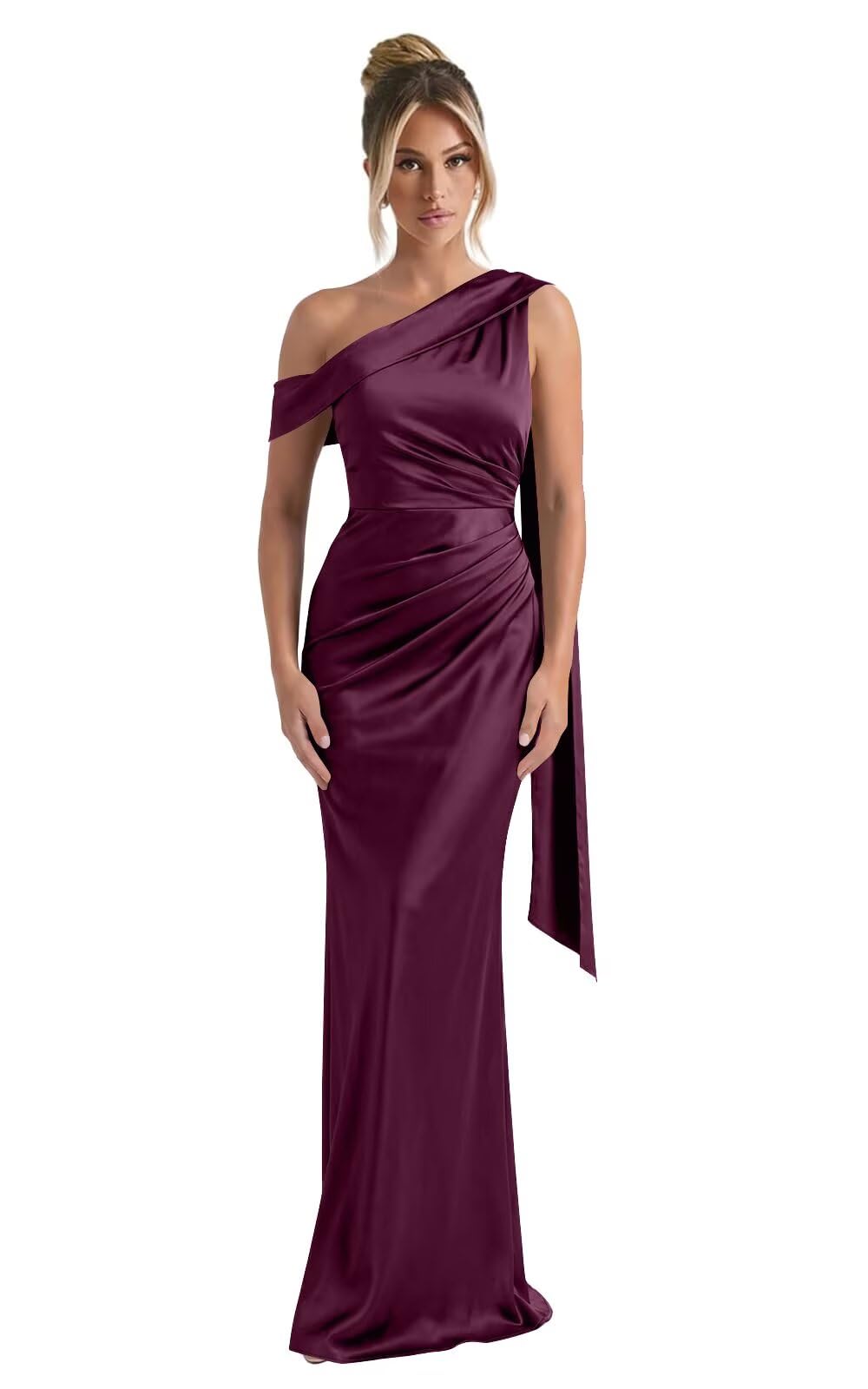 Kingbridal One Shoulder Bridesmaid Dresses for Women Mermaid Satin Formal Evening Maxi Dress