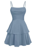 Tiered Satin Homecoming Dresses for Teens Short A Line Tight Spaghetti Strap Formal Cocktail Party Gown 2026