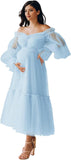 Tulle Tea Length Maternity Dresses for Photo Shoot Long Sleeve Pregnancy Gown for Baby Shower