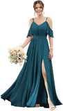 Women's Cold Shoulder Ruffle Sleeves Bridesmaid Dresses for Women 2025 Pleated Chiffon Formal Dresses with Slit