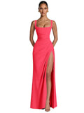 Kingbridal Mermaid Bridesmaid Dresses for Women Square Neck Formal Dress with Slit