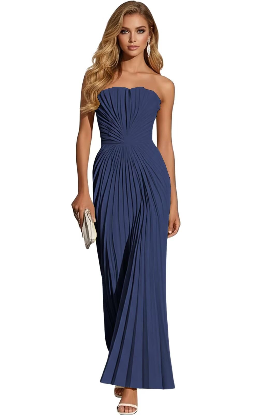 Women's Strapless Pleated Bridesmaid Dress Elegant Sweetheart Neck Formal Prom Gown for Wedding Guest