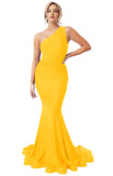 Womens One Shoulder Mermaid Bridesmaid Dresses for Wedding Long Tight Ruched Prom Dresses Evening Formal Gowns