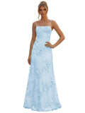 Floral Embroidery Prom Dresses for Women Spaghetti Straps A Line Formal Maxi Dress