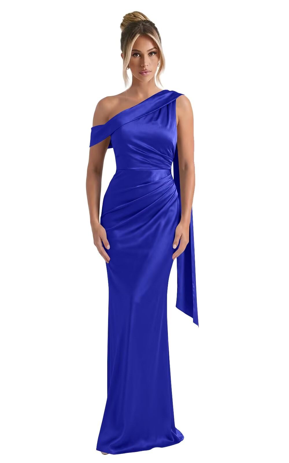 Kingbridal One Shoulder Bridesmaid Dresses for Women Mermaid Satin Formal Evening Maxi Dress