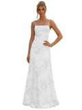Floral Embroidery Prom Dresses for Women Spaghetti Straps A Line Formal Maxi Dress