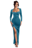 Long Sleeve Mermaid Bridesmaid Dresses for Wedding 2027 Long Velvet Tight Prom Formal Evening Party Gown with Slit