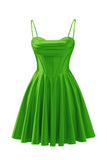 Spaghetti Straps Satin Homecoming Dresses for Teens Ruched Corset Short Prom Dresses 2026