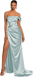 One Shoulder Mermaid Bridesmaid Dresses with Slit 2025 Pleats Satin Formal Evening Gowns for Women