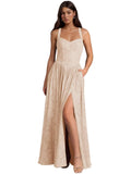 Jacquard Floral Lace Wedding Guest Dress Long Slit A Line Bridesmaid Dresses with Pockets Formal Gown