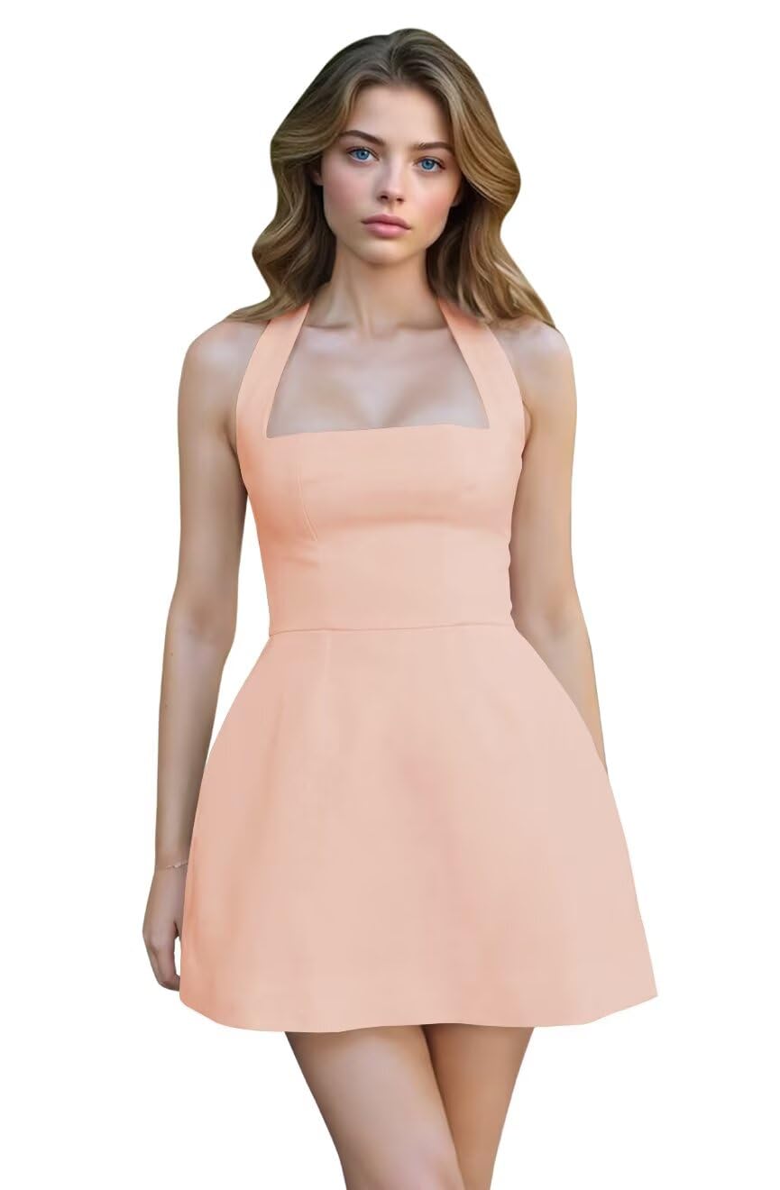 Satin Halter Homecoming Dresses for Teens Short Prom Dress 2027 Mini Formal Evening Cocktail Gowns with Pockets