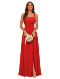 Square Neck Bridesmaid Dress Spaghetti Straps Chiffon Long Formal Dress for Women