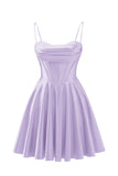 Spaghetti Straps Satin Homecoming Dresses for Teens Ruched Corset Short Prom Dresses 2026