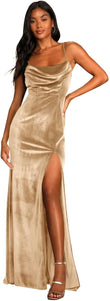 Velvet Spaghetti Straps Bridesmaid Dresses Long High Slit Sexy Formal Dress Evening Gowns
