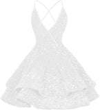 Vestidos de fiesta cortos con lentejuelas brillantes para adolescentes, sexy, con tirantes finos, vestido de fiesta, vestido de cóctel con cuello halter 