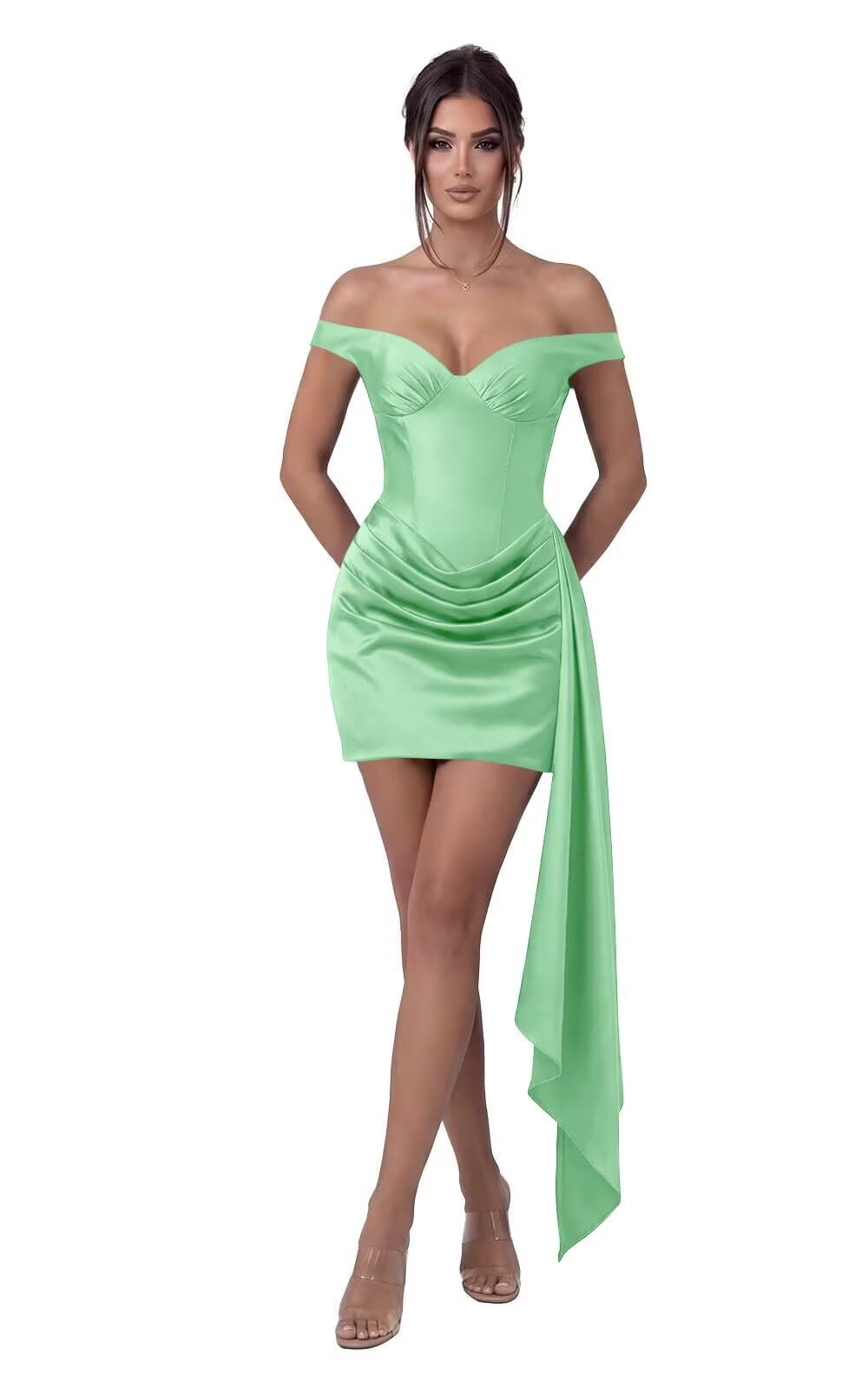 Satin Homecoming Dresses for Teens 2026 Off Shoulder Short Prom Dress Tight Pleated Cocktail Party Gowns